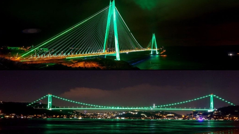 YSS ve FSM köprüleri, Yeşilay Haftası dolayısıyla yeşile büründü